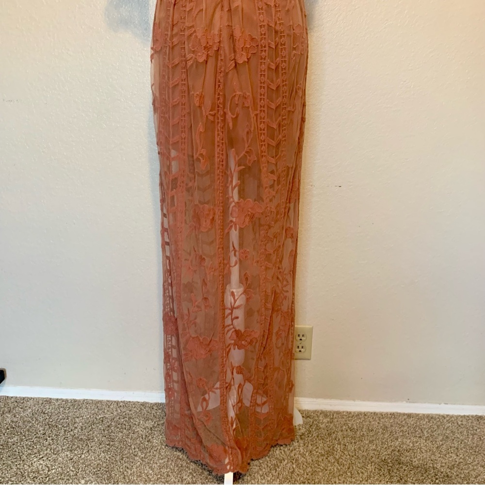Socialite Nordstrom Lace Overlay Romper Boho Maxi Dress Dusty Pink Size Large - Picture 10 of 16